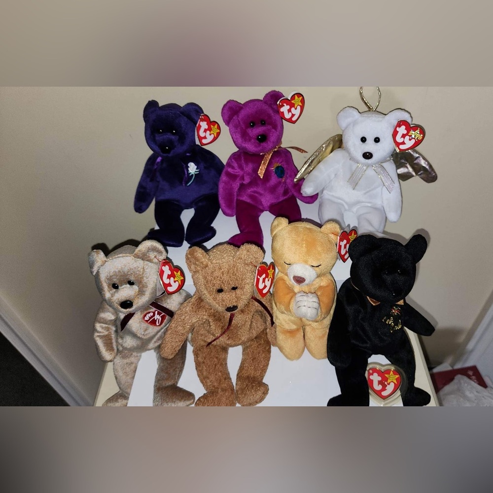 Ty Beanie Babies Plush Toy Set - Purple, White, Black, Tan